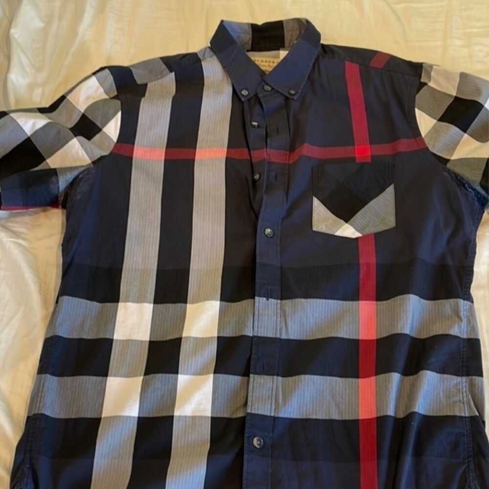Burberry collared button up short sleeve shirt.